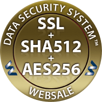 Websale data security badge featuring SSL, SHA512, and AES256 encryption standards in a gold circular emblem.