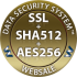 Websale data security badge featuring SSL, SHA512, and AES256 encryption standards in a gold circular emblem.